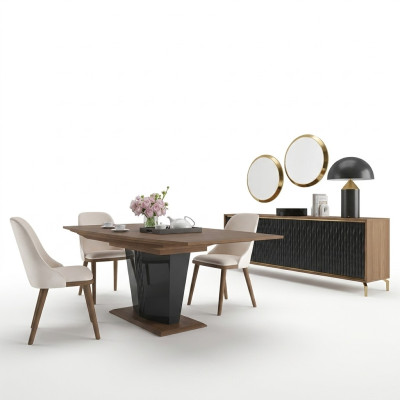 Dining group modern dining table dining room 6x chairs wood furniture luxury