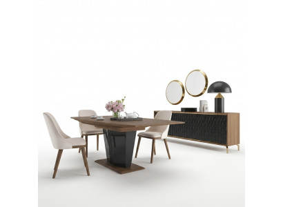 Dining group modern dining table dining room 6x chairs wood furniture luxury