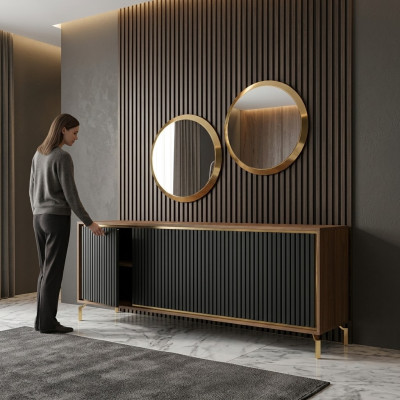Dining room modern dining set sideboard with 2x mirror luxury wood furniture