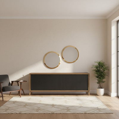 Dining room modern dining set sideboard with 2x mirror luxury wood furniture
