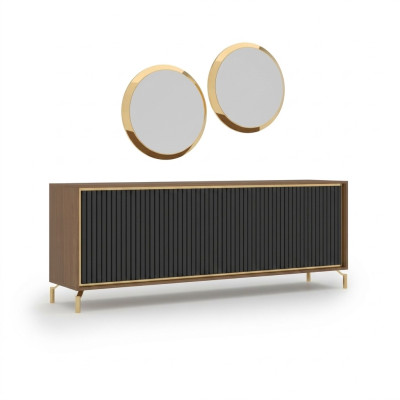 Dining room modern dining set sideboard with 2x mirror luxury wood furniture