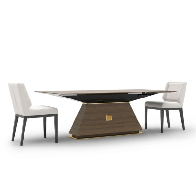 Luxury Group Textile Upholstery 4x Chairs Wood Dining Table Dining Room Design Set
