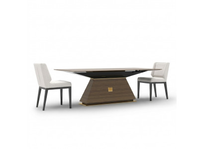 Luxury Group Textile Upholstery 4x Chairs Wood Dining Table Dining Room Design Set