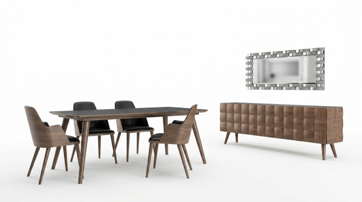 Complete set 7-piece dining room dining table new 4x chairs luxury sideboard with mirror