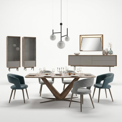 Dining room set 9-piece dining table complete chairs 4x wood sideboard new wooden cabinet