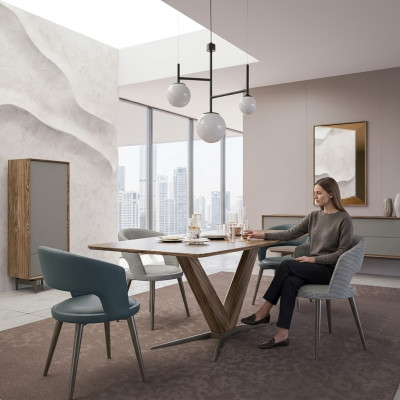 Dining Room Complete 8-piece Set Chairs New Dining Table Sideboard Design Display Cabinet