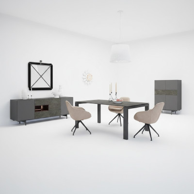 Designer dining room dining table set chairs metal textile dining group cabinet