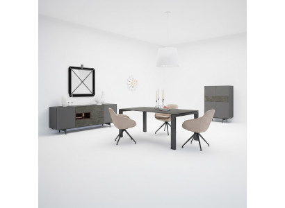 Designer dining room dining table set chairs metal textile dining group cabinet