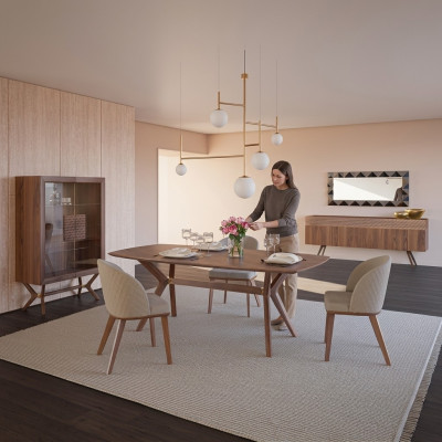 Modern design dining room complete set: dining table, 4 chairs, luxury sideboard, new display cabinet.
