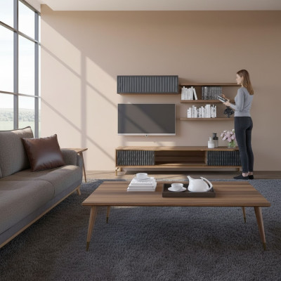 Complete wall unit wall cabinet wooden furniture modern set 5-piece 3x wall shelves new