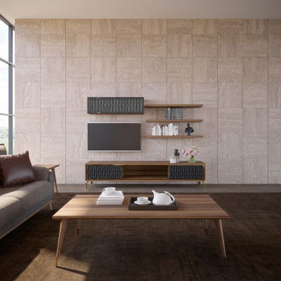 Complete wall unit wall cabinet wooden furniture modern set 5-piece 3x wall shelves new