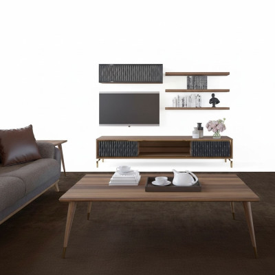 Complete wall unit wall cabinet wooden furniture modern set 5-piece 3x wall shelves new