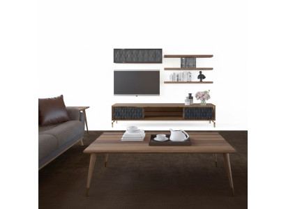 Complete wall unit wall cabinet wooden furniture modern set 5-piece 3x wall shelves new