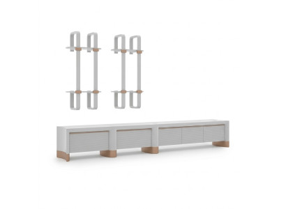 Living room wooden furniture TV stand design 2x wall shelves modern decor