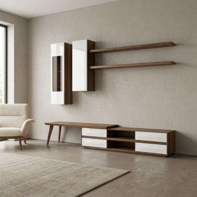 Wall unit set 5-piece wooden furniture TV stand + coffee table modern 2x wall shelves