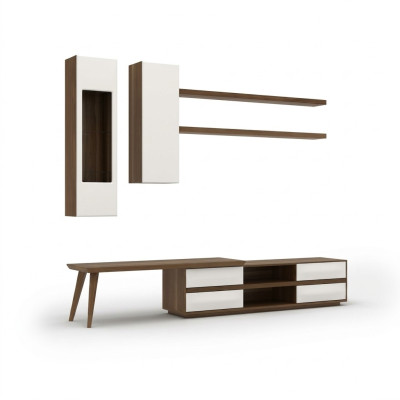 Wall unit set 5-piece wooden furniture TV stand + coffee table modern 2x wall shelves