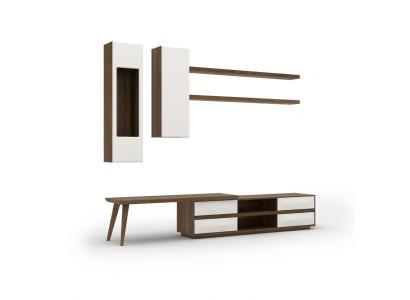 Wall unit set 5-piece wooden furniture TV stand + coffee table modern 2x wall shelves