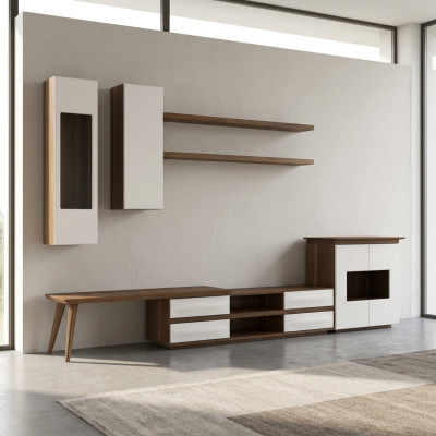 Living Room Complete Set 7-piece TV Stand + Coffee Table Wood Furniture Modern Display Cabinet
