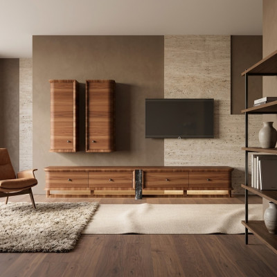 Complete wall unit living room TV stand 2x wall cabinet wooden furniture