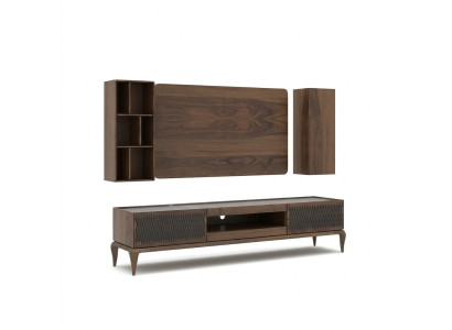 Wooden Furniture Living Room Set 4-Piece TV Stand Bookcases Wall Unit TV Frame New
