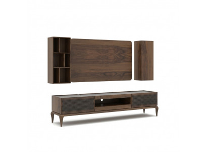 Wooden Furniture Living Room Set 4-Piece TV Stand Bookcases Wall Unit TV Frame New