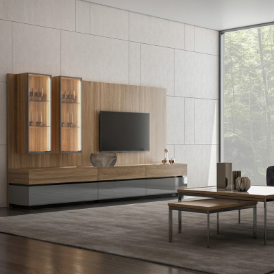 Luxury Complete Living Wall Brown Furniture Designer Set Furnishing TV Stand Modern