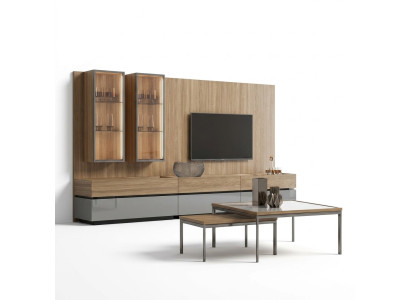 Luxury Complete Living Wall Brown Furniture Designer Set Furnishing TV Stand Modern