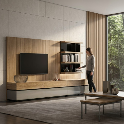 Living room furniture wall unit 320 cm furnishing brown luxury wall shelves