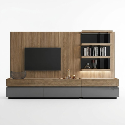 Living room furniture wall unit 320 cm furnishing brown luxury wall shelves