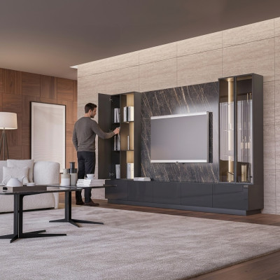 Living room furniture complete set 6-piece designer wall unit wood furniture luxury furnishings