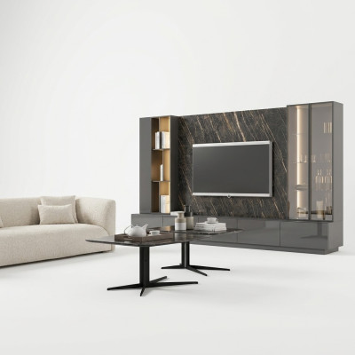 Living room furniture complete set 6-piece designer wall unit wood furniture luxury furnishings