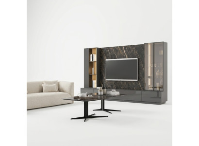 Living room furniture complete set 6-piece designer wall unit wood furniture luxury furnishings