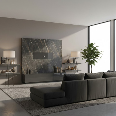 Modern gray luxury wall unit wooden furniture designer living room furniture arrangement