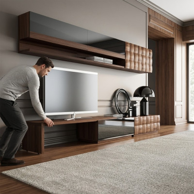 Complete living room furniture wall unit TV stand wall cabinet designer 2x wall shelves