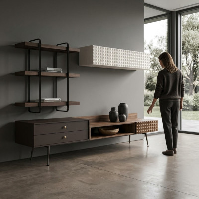 Brown complete living room furniture wall cabinet living wall TV stand wall shelves