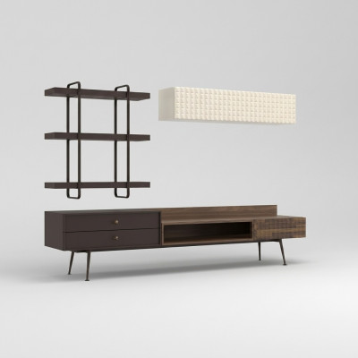 Brown complete living room furniture wall cabinet living wall TV stand wall shelves
