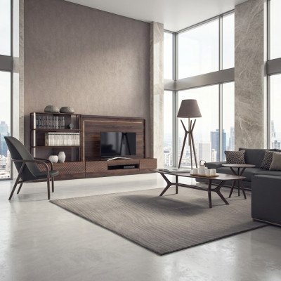 Luxury living room wall unit TV stand wood furniture bookshelves new TV frame