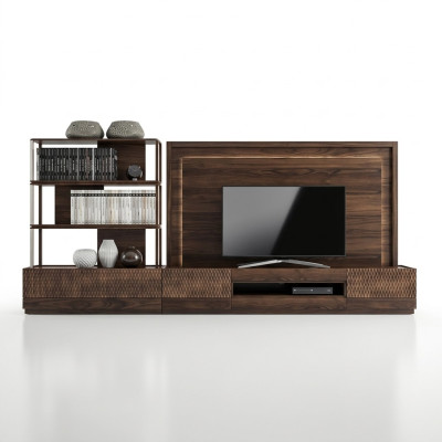 Luxury living room wall unit TV stand wood furniture bookshelves new TV frame