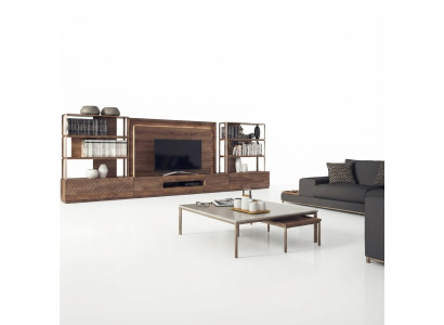 Living room furniture set 4-piece TV stand 2x bookshelves wood furniture TV frame complete
