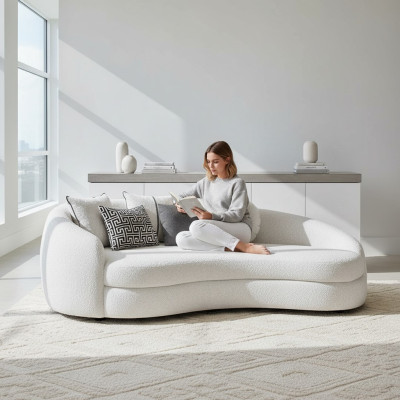 Luxury White Three-Seater Sofa Modern Upholstered Furniture Couch Textile Designer Interior