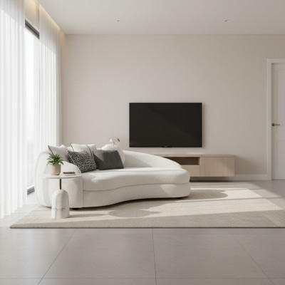 Luxury White Three-Seater Sofa Modern Upholstered Furniture Couch Textile Designer Interior