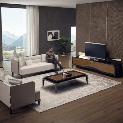 Upholstered Furniture Sofa Couch Designer 2x Three-Seater Sofas Modern White Interior