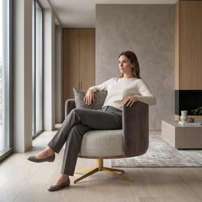 Innovative designer armchair for modern living room furniture made from high-quality faux leather.