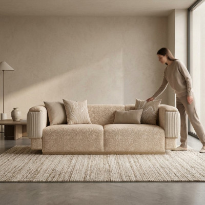 Three-seater sofa fabric living room beige upholstered furniture luxury sofas couch