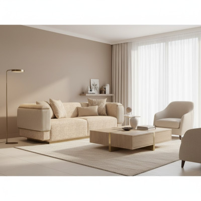Three-seater sofa fabric living room beige upholstered furniture luxury sofas couch