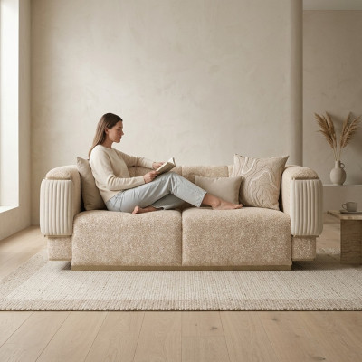 Luxury living room furniture sofa couch two-seater beige sofas upholstered furniture