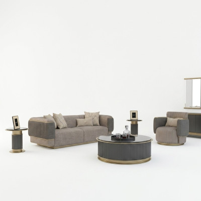 Living Room Set 2-Piece Three-Seater Sofa Upholstered Furniture Armchair Modern Design