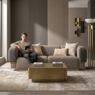 Gray three-seater sofa luxury design upholstered furniture modern living room sofas couch