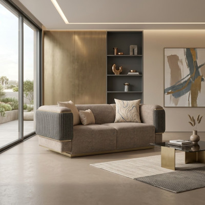 Design Modern Gray Two-Seater Sofa Couch Living Room Furniture New