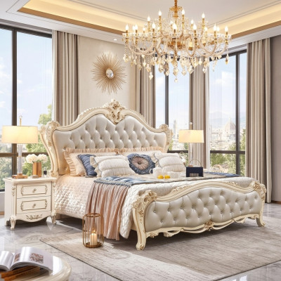 Classic furniture set of 3 pieces consists of a luxury bed and 2 bedside tables.